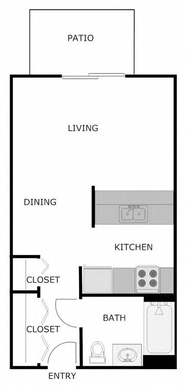 Floor plan for studio, 1 bath, 500 sqft